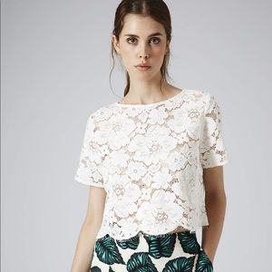 Topshop White Scallop Lace Crop Tee